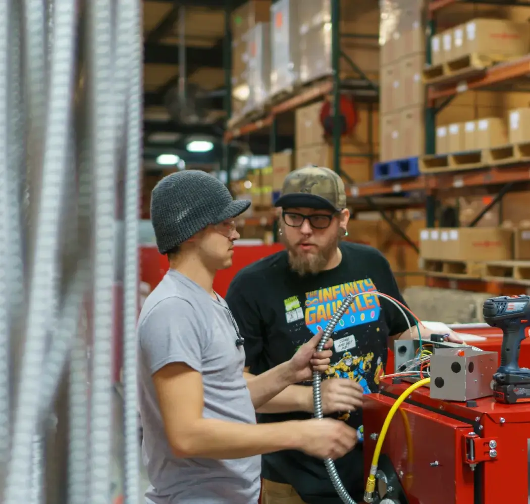 employee discussion in the warehouse