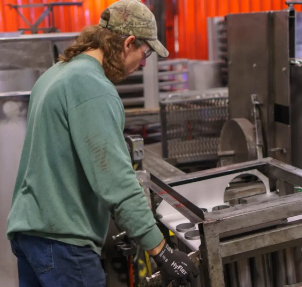 employee works on machine